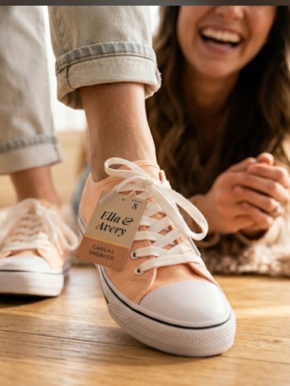 Ella & Avery Peach/Pink Canvas Low-Top Sneakers